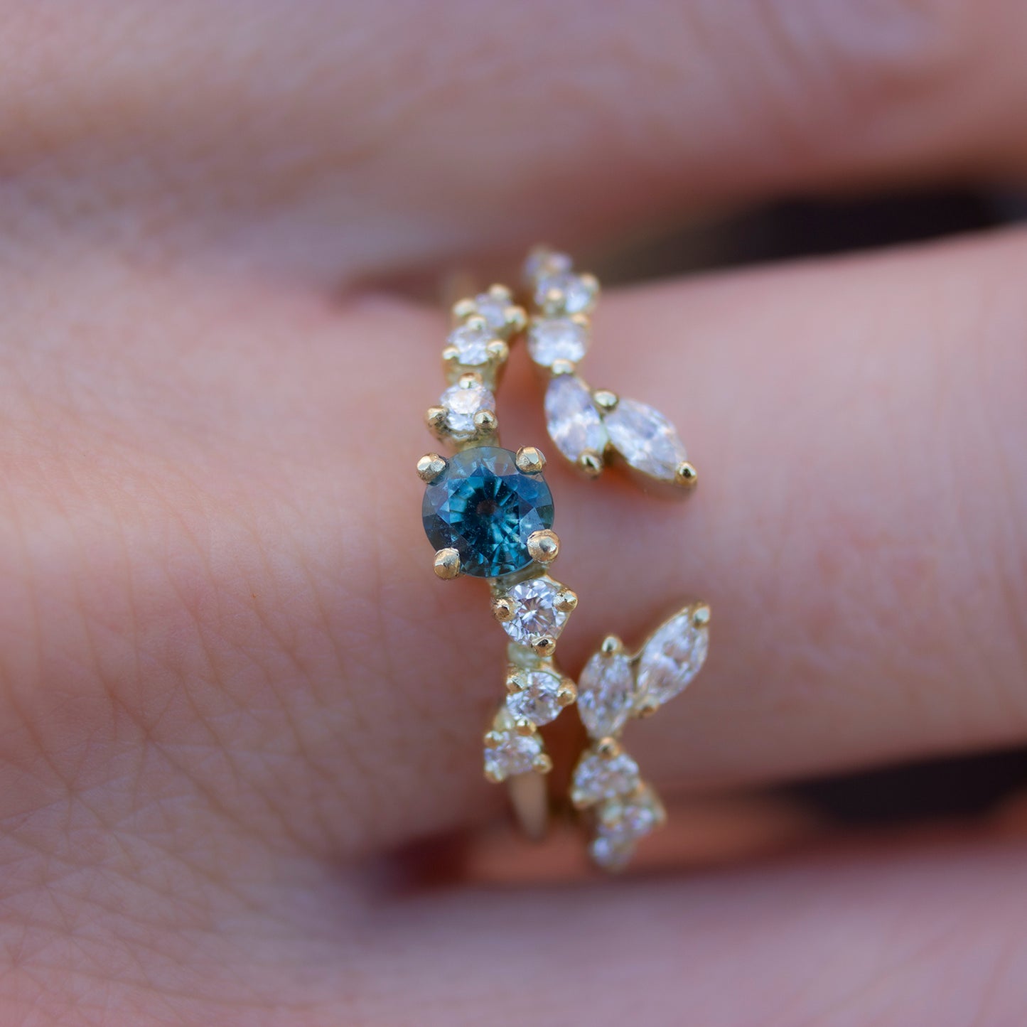 Namika Ring - Teal Sapphire And White Diamonds - Irena Chmura Jewellery