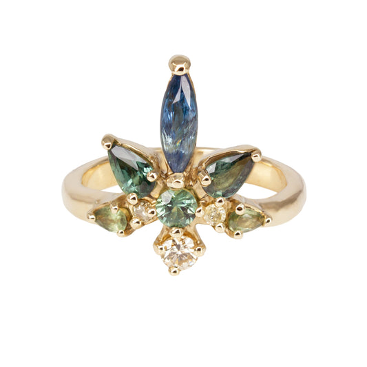 Water Lily Engagement Ring - Teal sapphires And Yellow Diamonds - Irena Chmura Jewellery