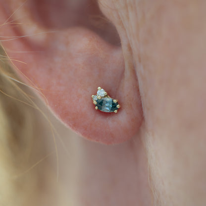 Dryad II Stud Earrings - Teal sapphire and White Diamond - Irena Chmura Jewellery