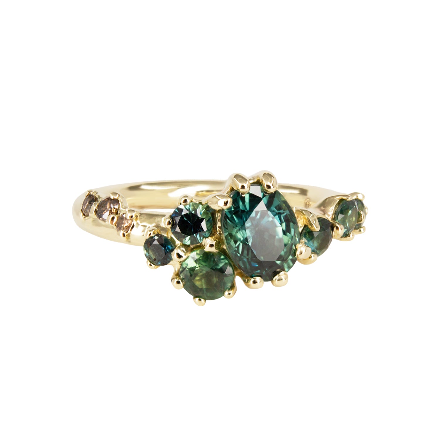 Dryad V Engagement Ring - Teal Sapphires And Champagne Diamonds - Irena Chmura Jewellery