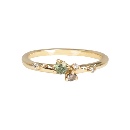 Antheia Ring - Teal Sapphire And Salt & Pepper Diamonds