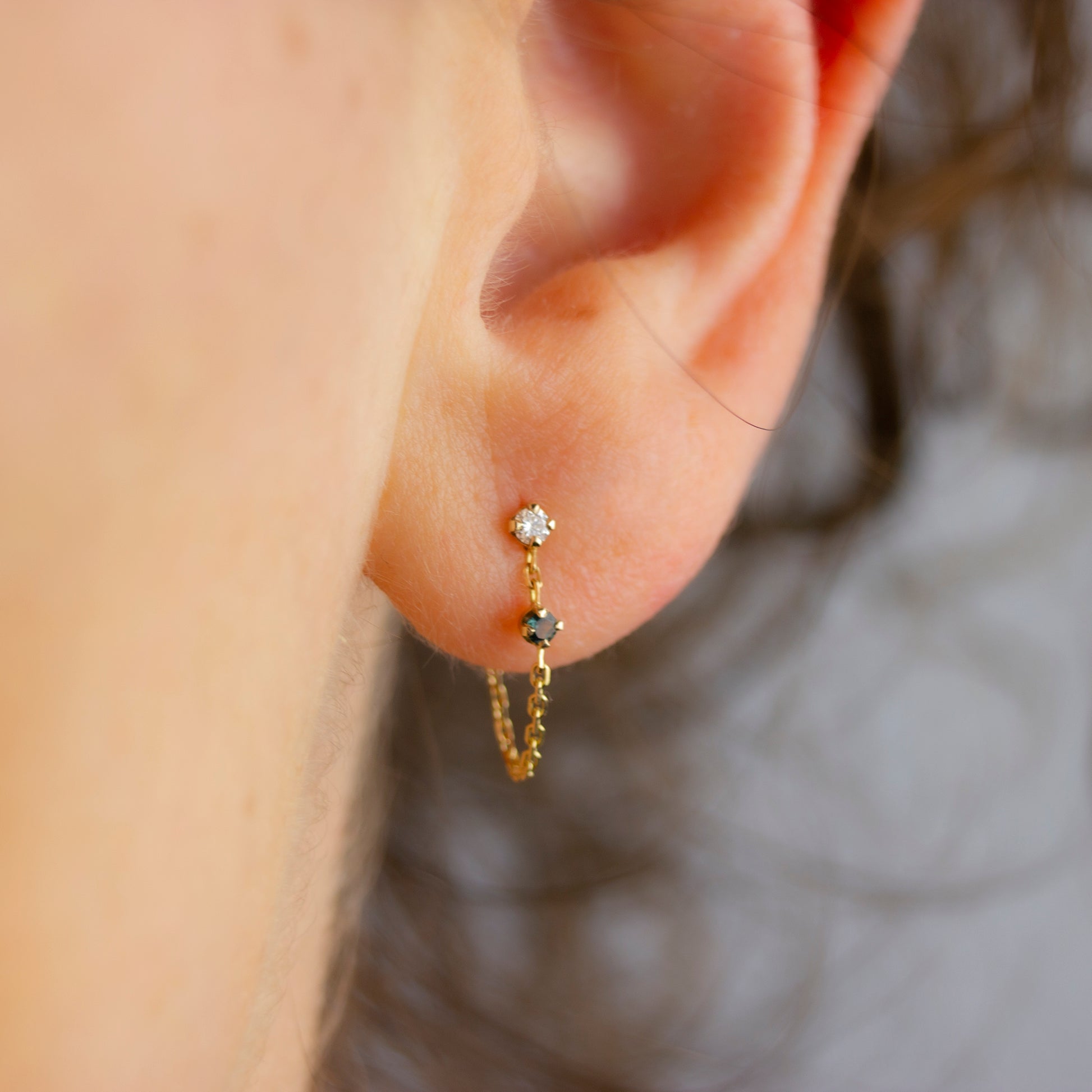 DIAMOND & TOURMALINE CHAIN EARRING - Irena Chmura Jewellery