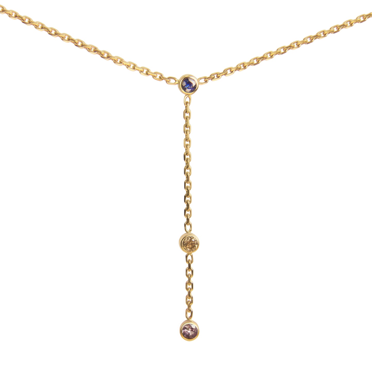 DEWY DROP NECKLACE - CHAMPAGNE DIAMOND, BLUE AND PINK SAPPHIRE - Irena Chmura Jewellery
