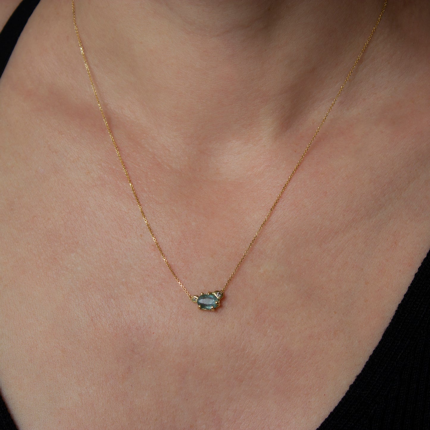 ONE OF A KIND NAIAD NECKLACE - MONTANA TEAL SAPPHIRE AND SALT & PEPPER DIAMONDS - Irena Chmura Jewellery