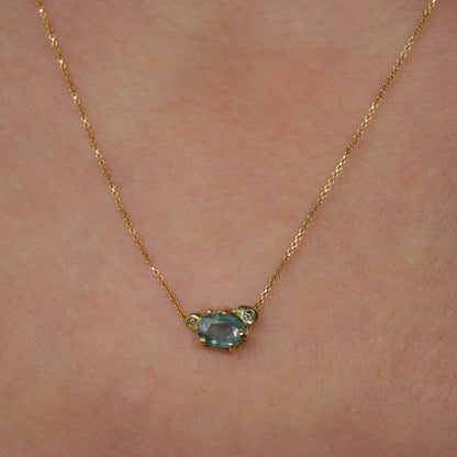 ONE OF A KIND NAIAD NECKLACE - MONTANA TEAL SAPPHIRE AND SALT & PEPPER DIAMONDS - Irena Chmura Jewellery
