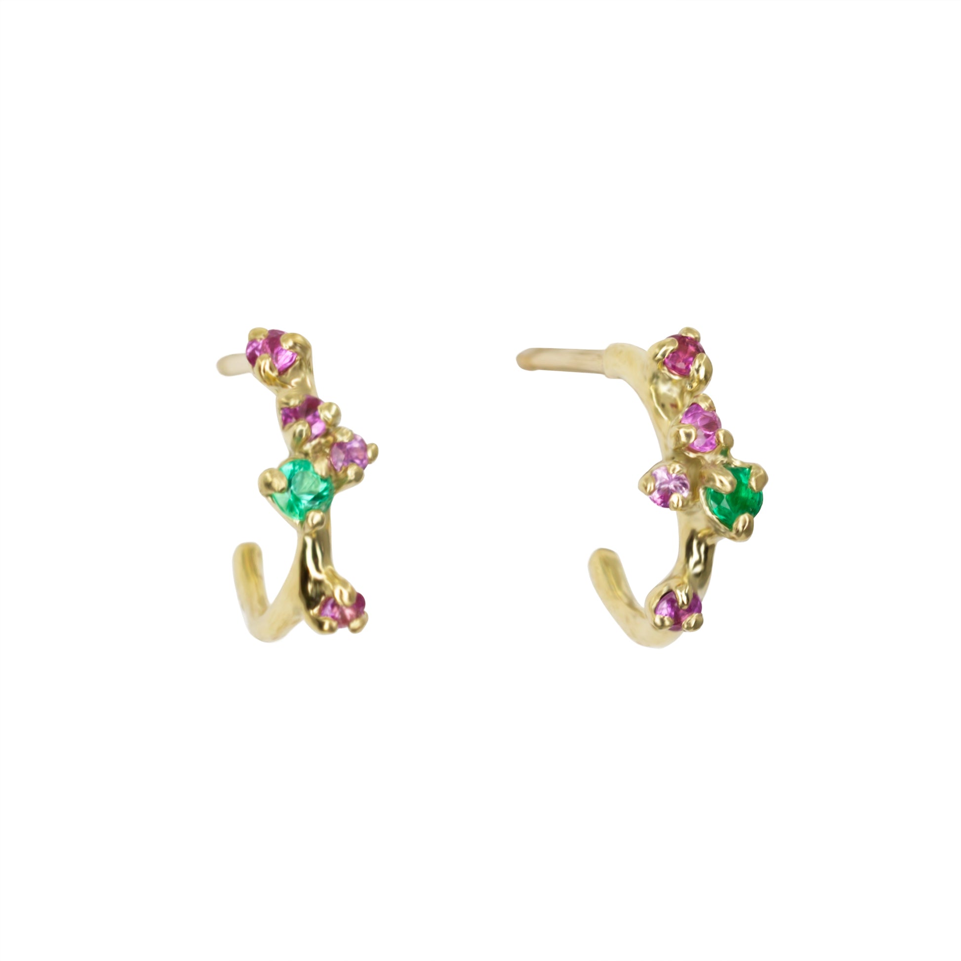 ANTHEIA HOOPS SMALL - EMERALD AND PINK SAPPHIRES - Irena Chmura Jewellery