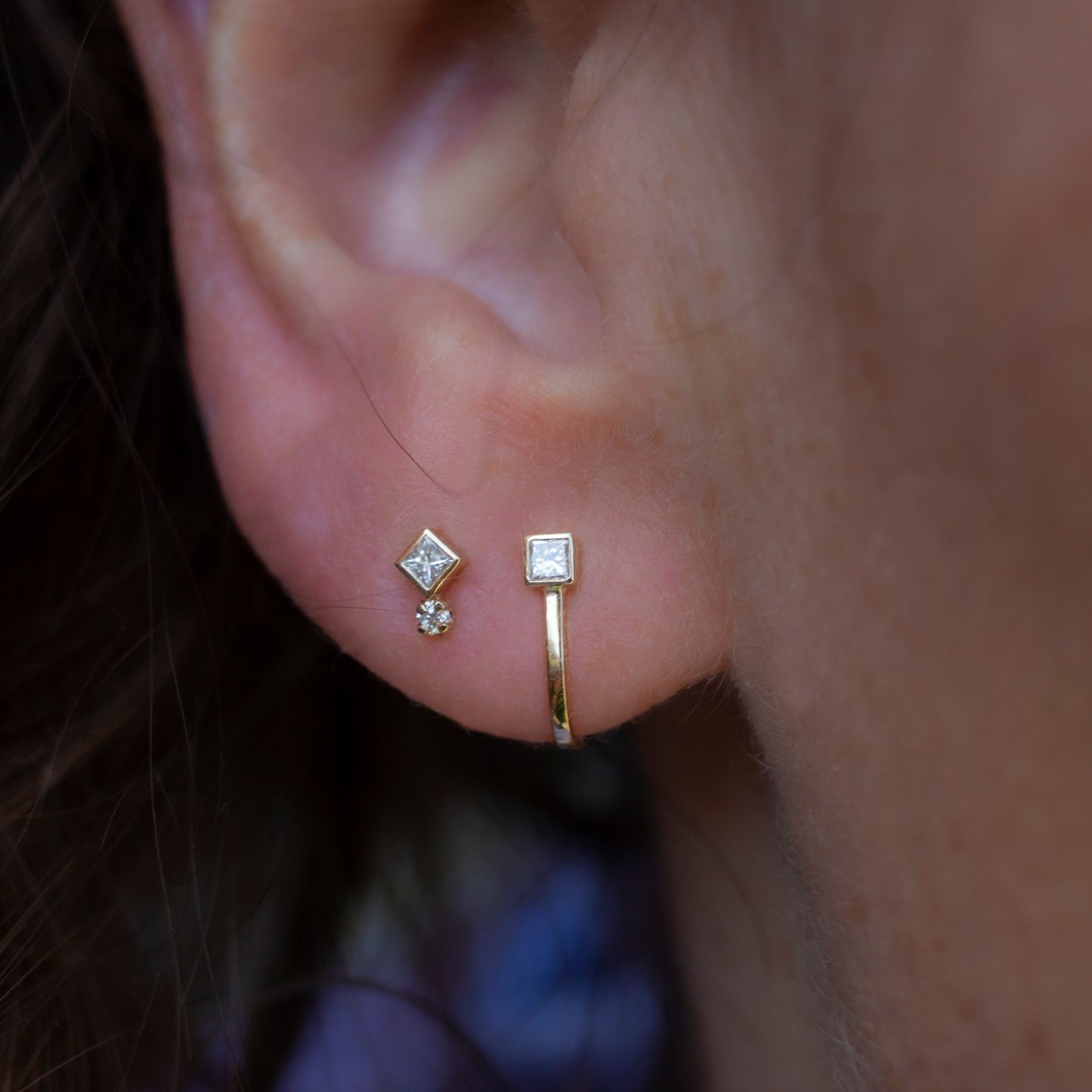 PRINCESS DIAMOND CURVED BAR EARRING - Irena Chmura Jewellery