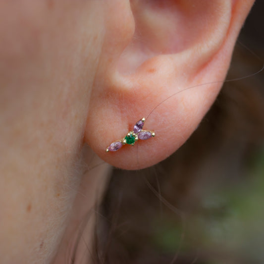 TINKERBELL STUD - MARQUISE PINK SAPPHIRES AND EMERALD - Irena Chmura Jewellery