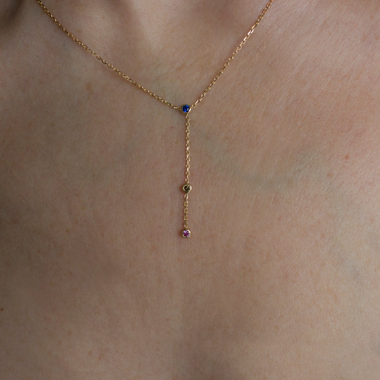 DEWY DROP NECKLACE - BROWN DIAMOND, BLUE AND PINK SAPPHIRES - Irena Chmura Jewellery